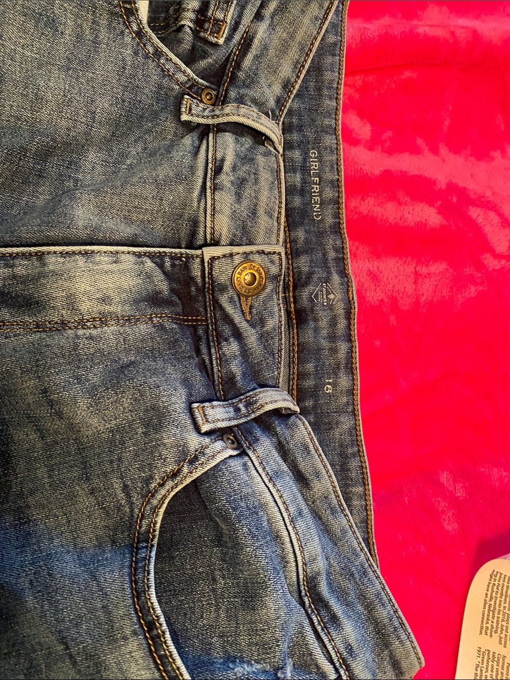 jcpenney Women’s Girlfriend Straight Leg Jeans - Blue.Sl distress on left leg &